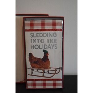 Chicken on a Sled Christmas Themed Greeting Card 14 Pack 4 x 8
